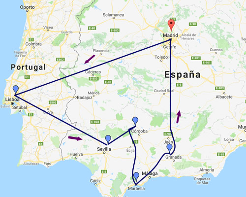 MAPA ANDALUCIA + MADRID + LISBOA