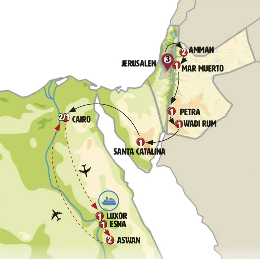 MAPA JERUSALEN + JORDANIA + EGIPTO